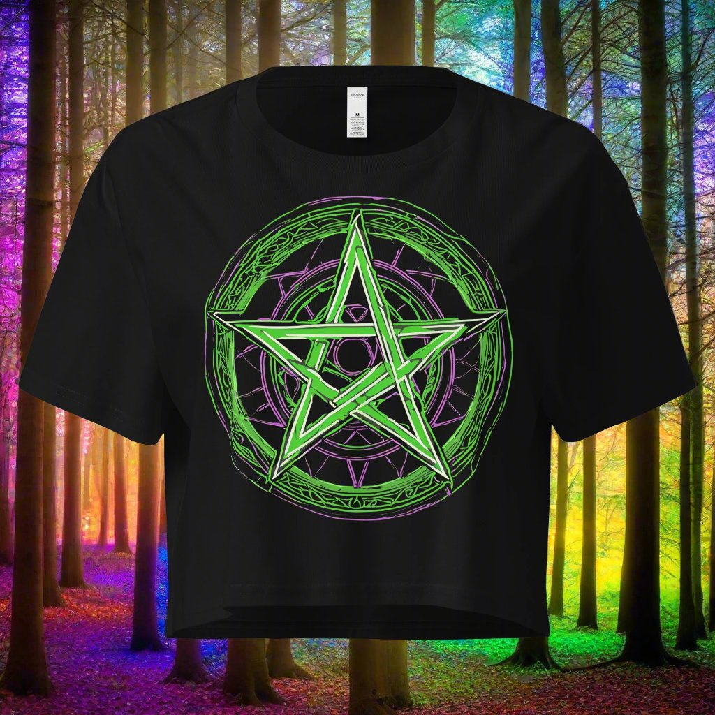 Green Pentagram Women’s crop top - Free Delivery! Rock / Metal / Electronic / EDM / Underground - Alternative Apparel and Merch Only from Phase B Records.