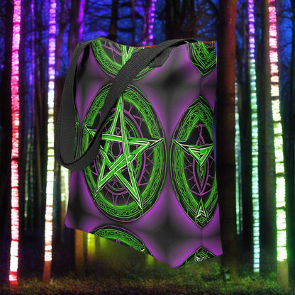 Green & Purple Pentagram Tote bag - Free Delivery! Rock / Metal / Electronic / EDM / Underground - Alternative Apparel and Merch Only from Phase B Records.