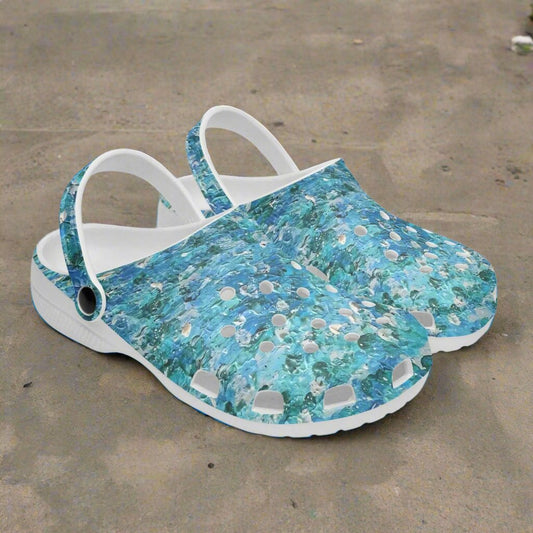 Jess Lewis Abstract Blues Rok-Clogs - Alternative Art Clogs for Men/Women/Kids