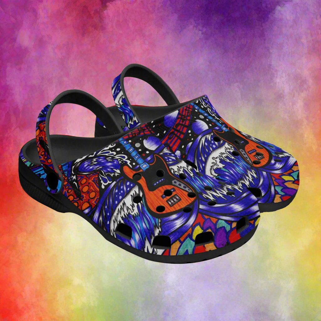 Jess Lewis Hand Drawn Jazz Ocean Rok-Clogs - Alternative Art Clogs for Men/Women/Kids