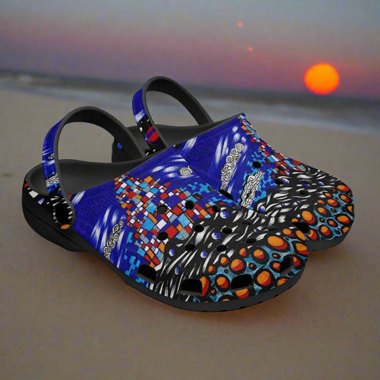 Jess Lewis Pen Art Printed Abstract Southsea Beach Rok-Clogs - Alternative Art Clogs for Men/Women/Kids