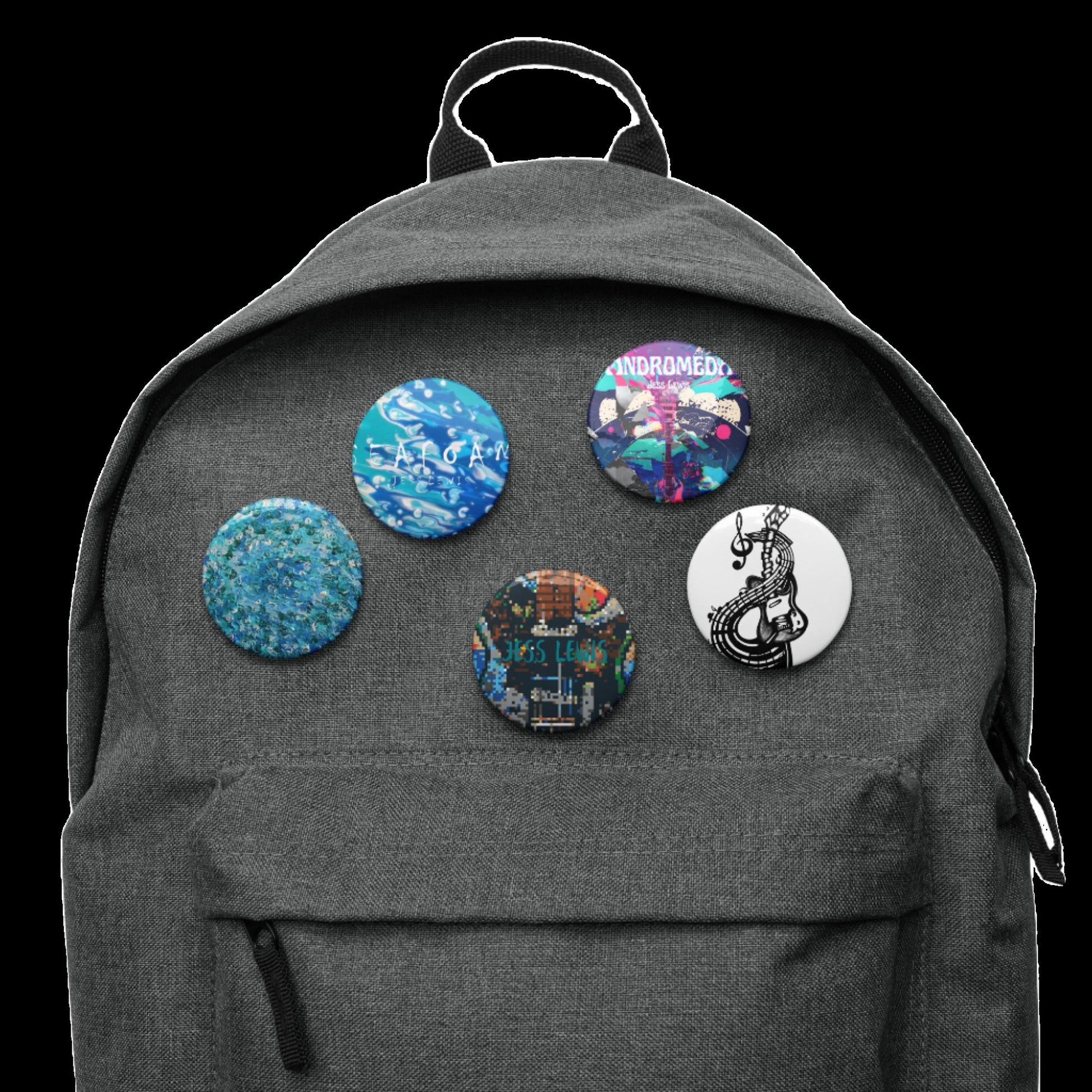 Jess Lewis Set of pin buttons - Free Delivery! Rock / Mathrock / Progressive / Jazz Fusion - Alternative Apparel and Merch Only from Phase B Records.