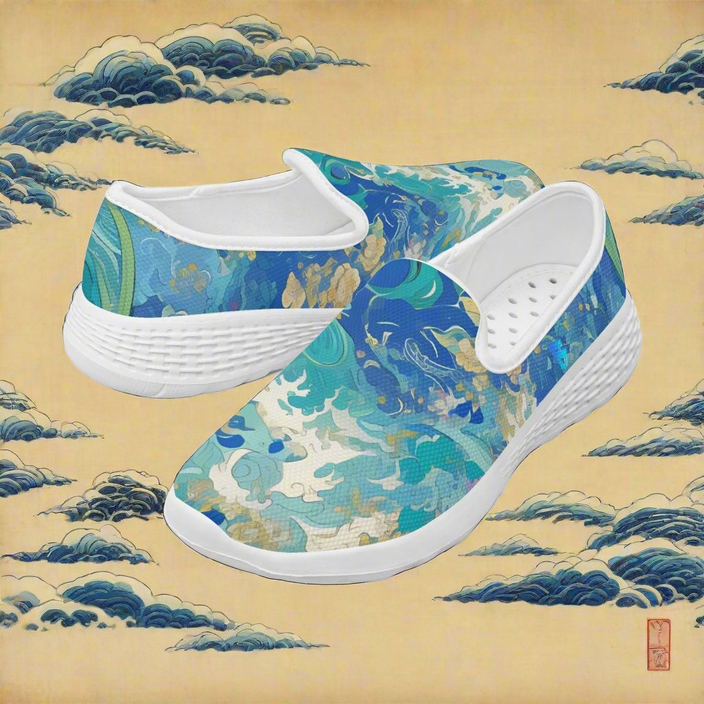 Kanagawa Waves Women's Slip-On Mesh Running Shoes - Rock/Metal/Underground -Alternative Footwear