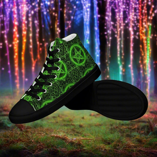 Pentagram Green Women’s high top canvas shoes - Free Delivery! Rock / Metal / Electronic / EDM / Underground - Alternative Apparel and Merch Only from Phase B Records.