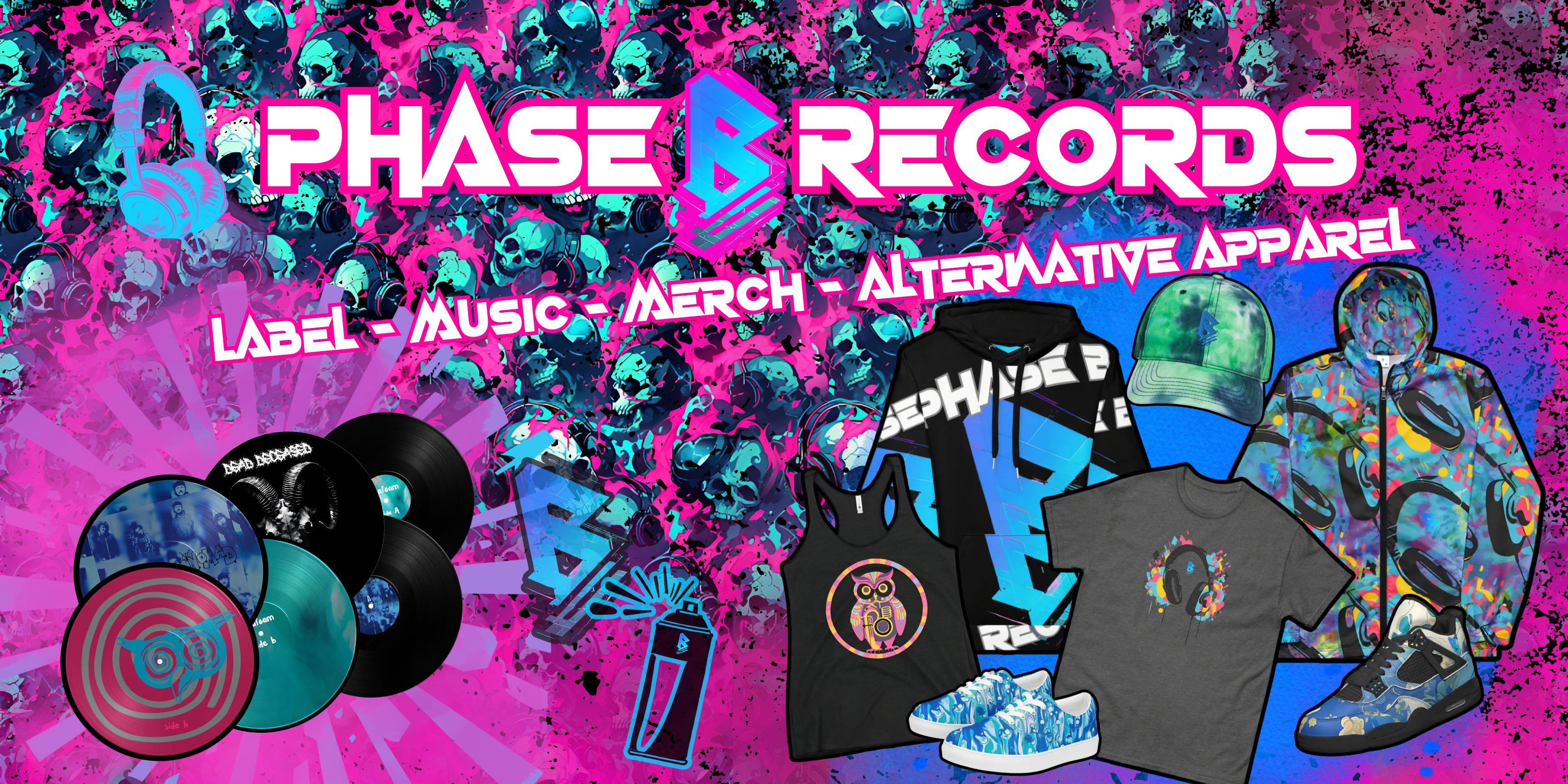 Phase B Records Music. Merch and Apparel Banner.1