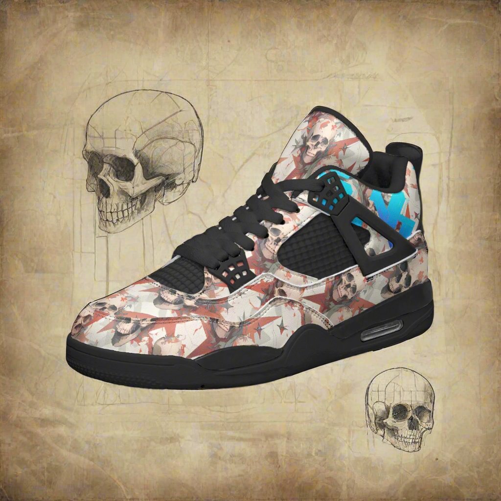 Red Stars, Ivory Skulls -  Basketball Sneakers- Alternative Footwear