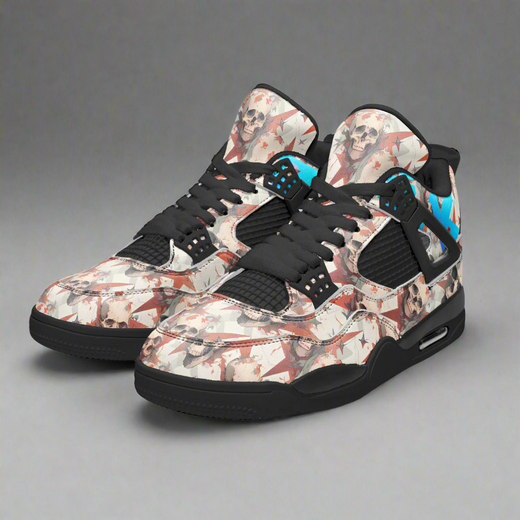Red Stars, Ivory Skulls -  Basketball Sneakers- Alternative Footwear. Phase B Records