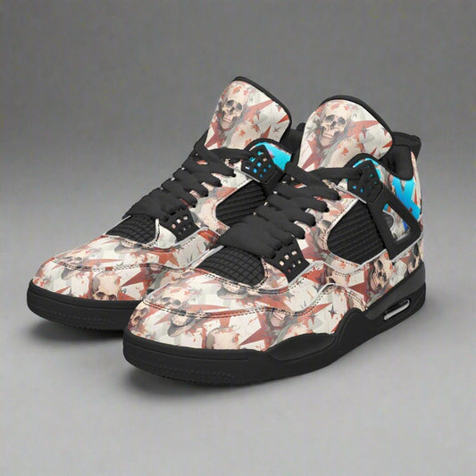 Red Stars, Ivory Skulls -  Basketball Sneakers- Alternative Footwear. Phase B Records