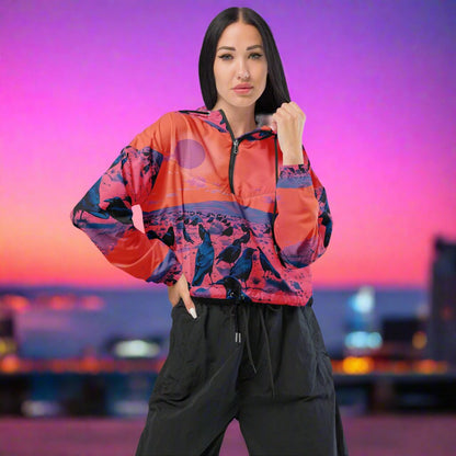 Sunset Crows Women’s cropped windbreaker.Phase B Records