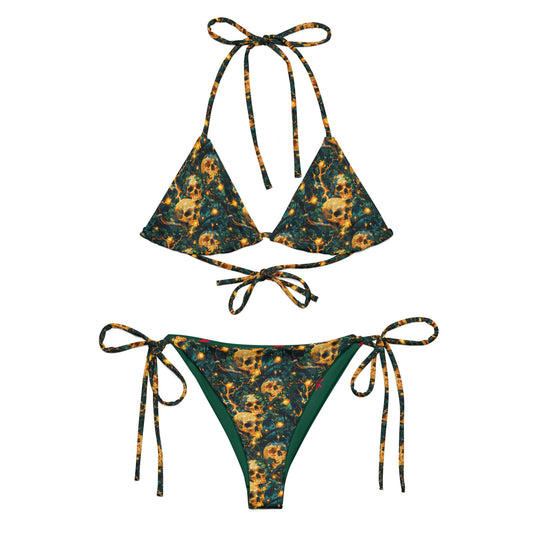 Teal Skulls recycled string bikini