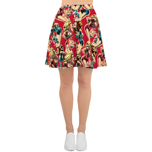 Retro Pinup Graphic Skater Skirt