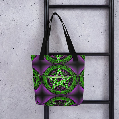 Green & Purple Pentagram Tote bag - Free Delivery! Rock / Metal / Electronic / EDM / Underground - Alternative Apparel and Merch Only from Phase B Records.