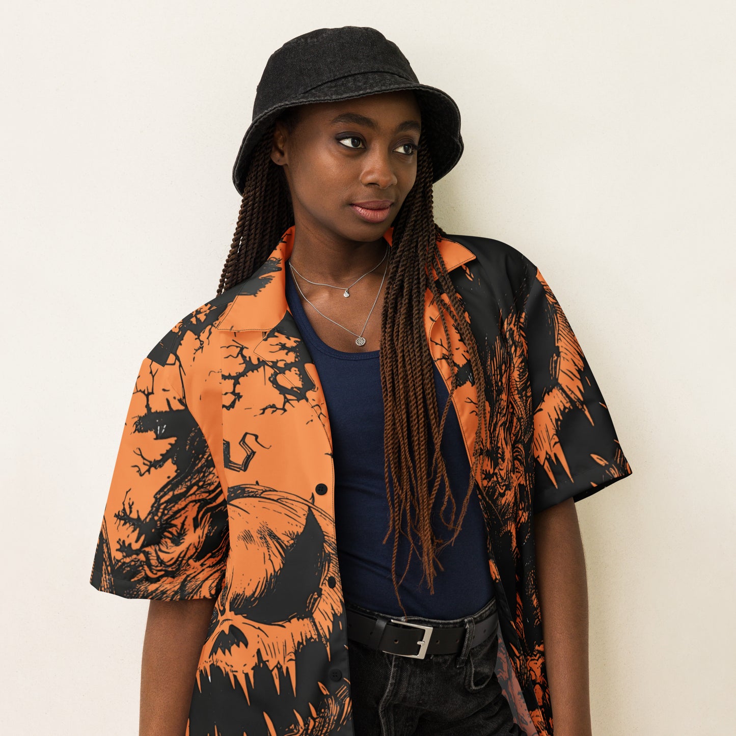 Orange Pumpkin Unisex button shirt