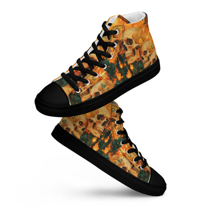 Flaming Skulls Men’s high top canvas shoes
