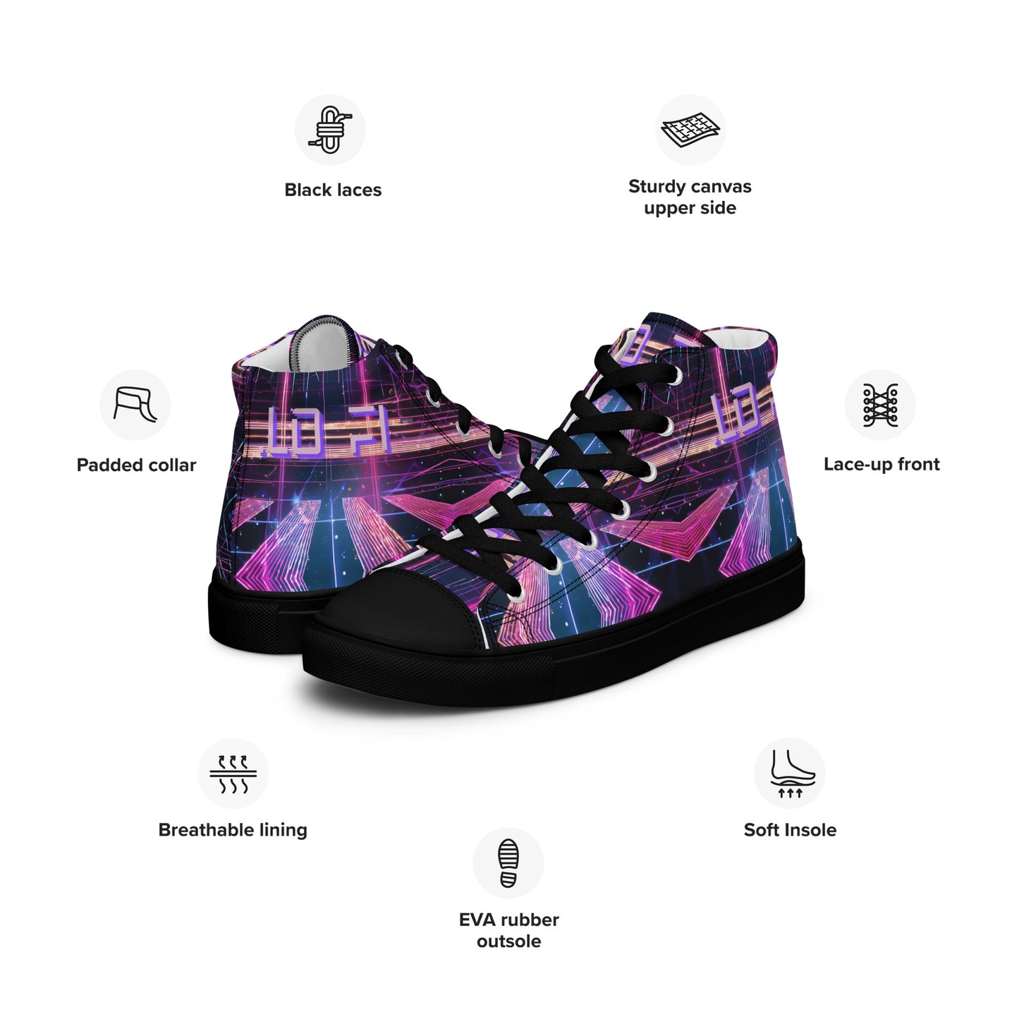 LO FI Men’s high top canvas shoes- Free Delivery! Rock / Metal / Electronic / EDM / Underground - Alternative Apparel and Merch Only from Phase B Records.