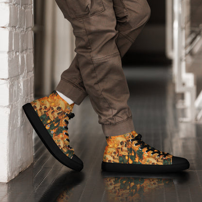 Flaming Skulls Men’s high top canvas shoes