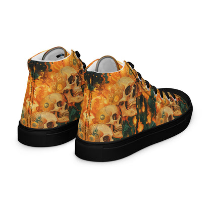 Flaming Skulls Men’s high top canvas shoes