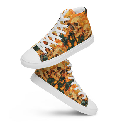 Flaming Skulls Men’s high top canvas shoes