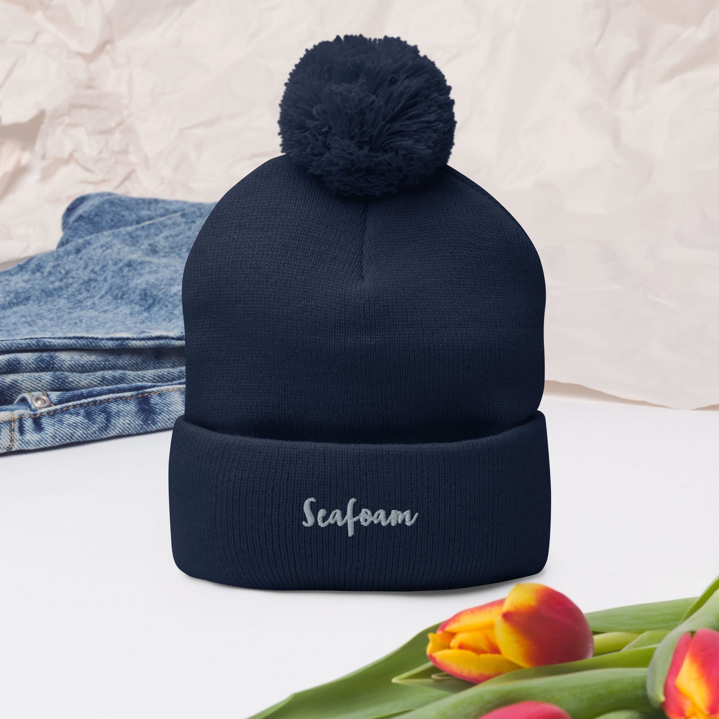 Jess Lewis Seafoam Pom-Pom Beanie - Free Delivery! Rock / Mathrock / Progressive / Jazz Fusion - Alternative Apparel and Merch Only from Phase B Records.