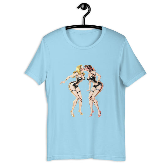 Two Rocker Kissing Pinup Girls Unisex t-shirt