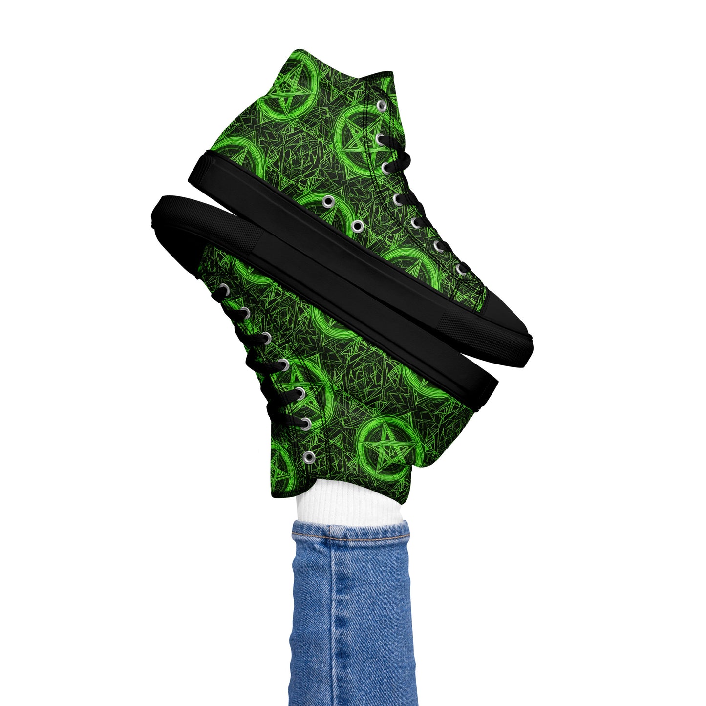 Pentagram Green Women’s high top canvas shoes - Free Delivery! Rock / Metal / Electronic / EDM / Underground - Alternative Apparel and Merch Only from Phase B Records.