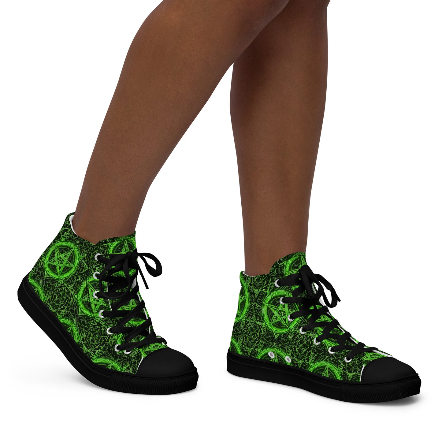 Pentagram Green Women’s high top canvas shoes - Free Delivery! Rock / Metal / Electronic / EDM / Underground - Alternative Apparel and Merch Only from Phase B Records.