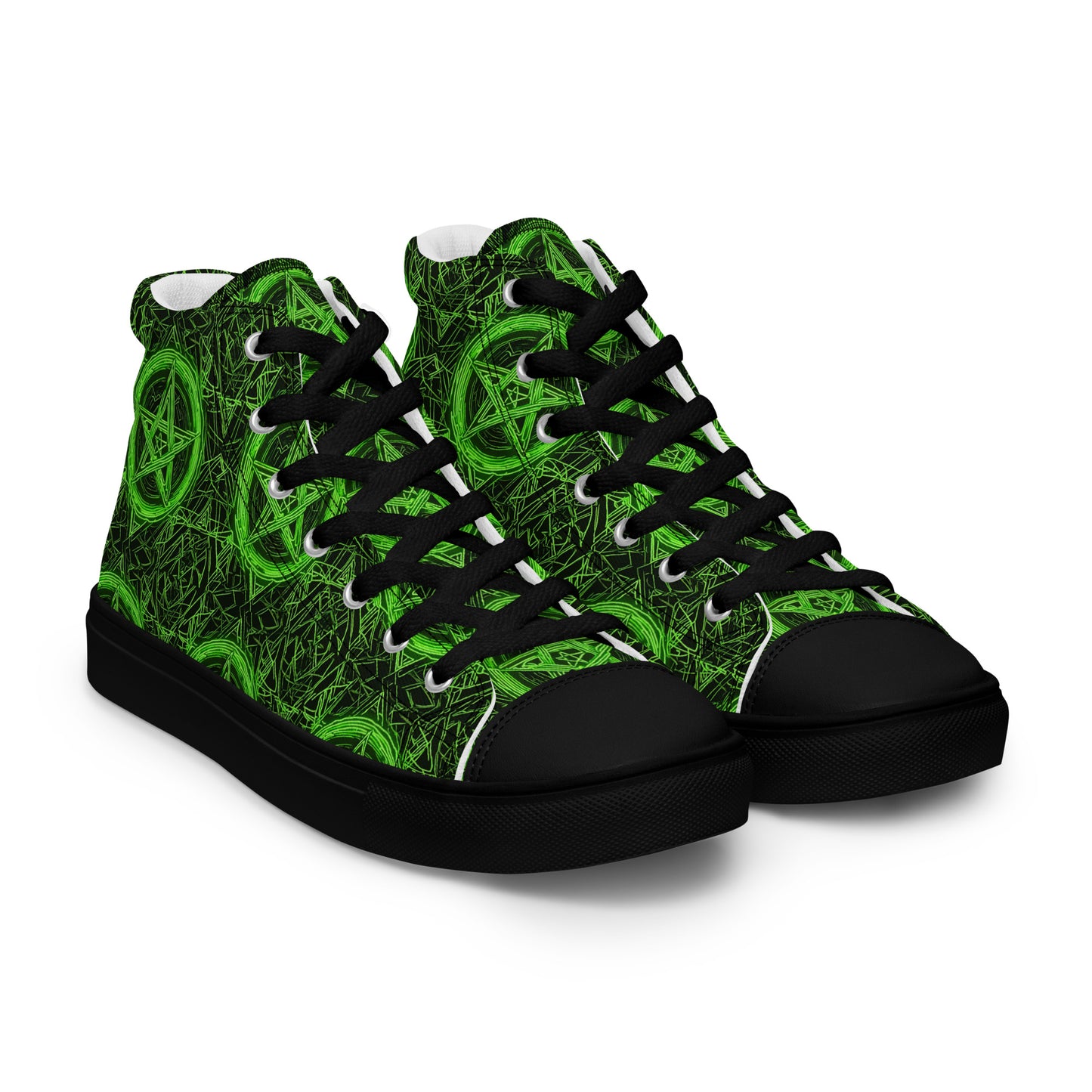 Pentagram Green Women’s high top canvas shoes - Free Delivery! Rock / Metal / Electronic / EDM / Underground - Alternative Apparel and Merch Only from Phase B Records.