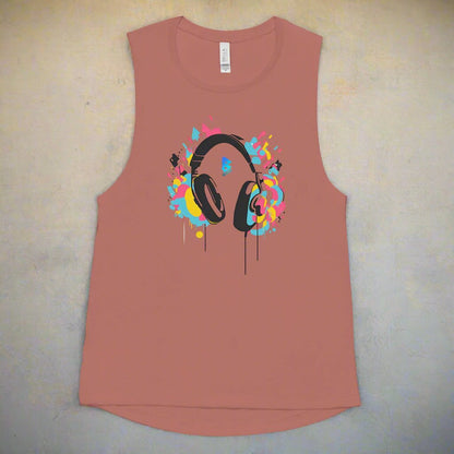 Phase B Headphones Ladies’ Muscle Tank - Free Delivery! UK Techno / EDM / Electronic Graphic Merch / Alternative Apparel and Merch Only from Phase B Records.