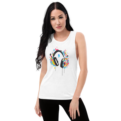 Phase B Headphones Ladies’ Muscle Tank - Free Delivery! UK Techno / EDM / Electronic Graphic Merch / Alternative Apparel and Merch Only from Phase B Records.